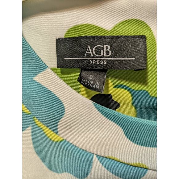 AGB 60s Style Cap Sleeve White Teal Floral Shift Dress Spring Summer Size 8 - Picture 2 of 8